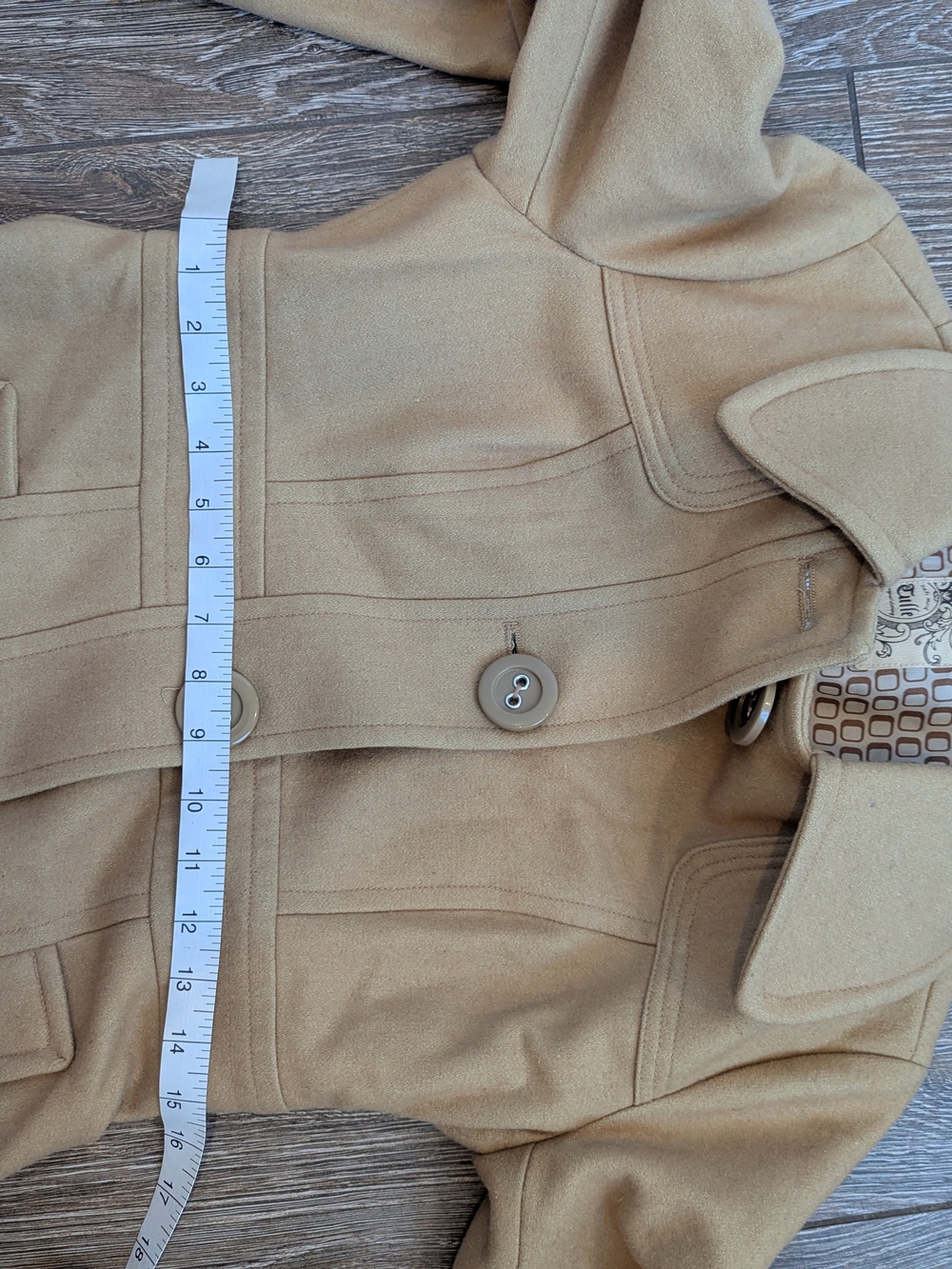 Tulle Anthropologie Wool Blend Camel Pea Coat Size Small Timeless Minimalist - Picture 11 of 12